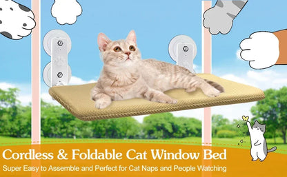 Foldable Cat Window Perch Cordless Cat Window Hammock with 4 Strong Suction Cups Windowsill Cat Beds Seat for Indoor Cats Inside