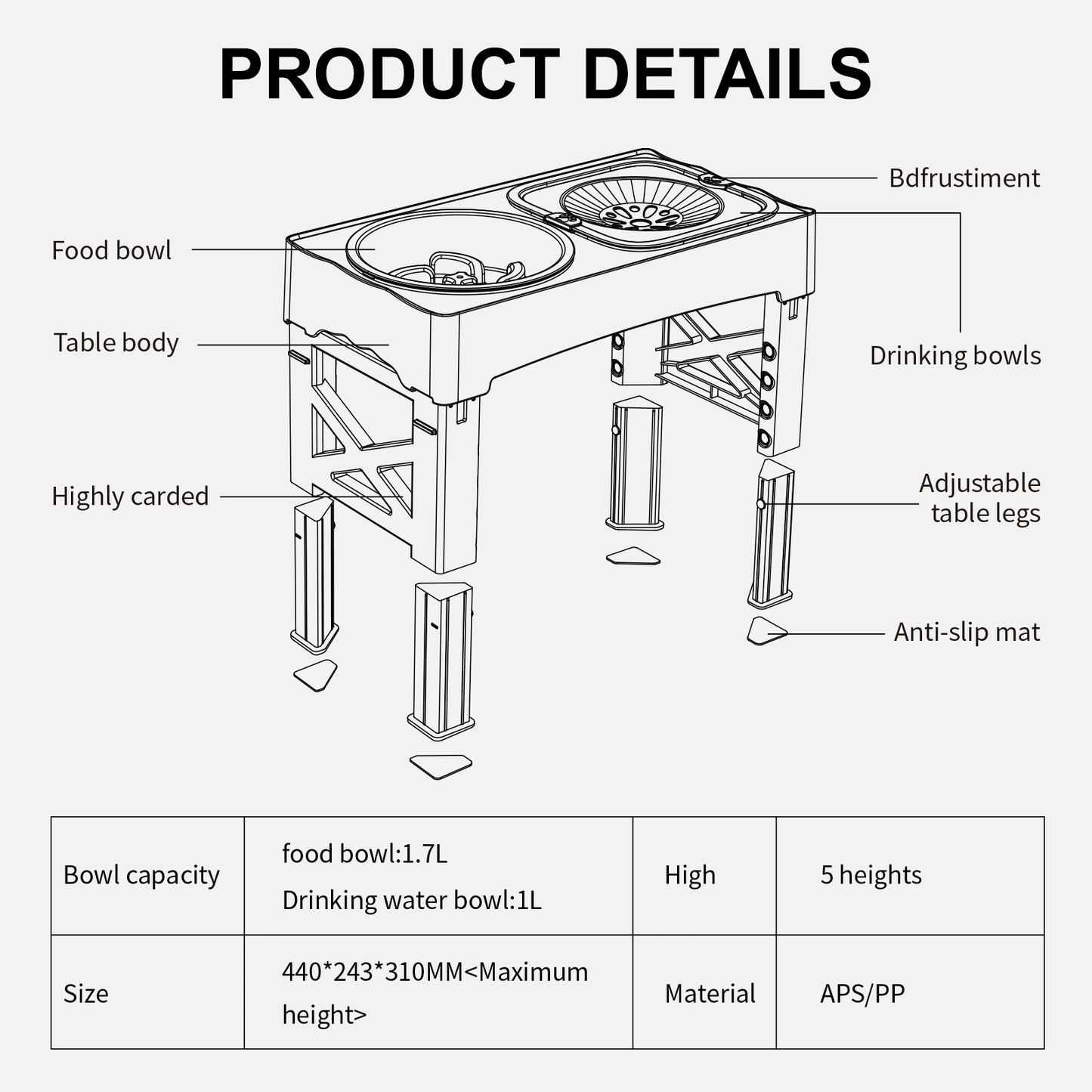 3 In 1 Pet Feeder Slow Feed Bowls Double Bowls Foldable With 5 Adjustable Height Suitable For Pets Of Different Heights