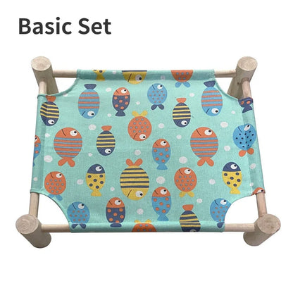 Cat and Dog Hammock Bed  Wooden Cat Hammock Elevated Cooling Bed Detachable Portable Indoor Outdoor Pet Bed Suitable