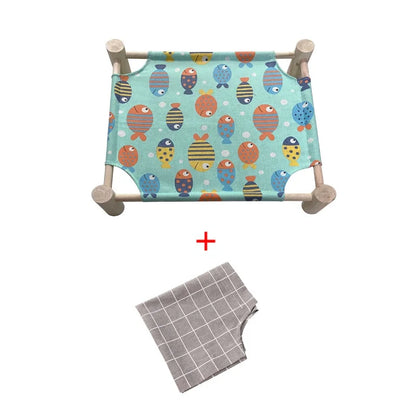 Cat and Dog Hammock Bed  Wooden Cat Hammock Elevated Cooling Bed Detachable Portable Indoor Outdoor Pet Bed Suitable