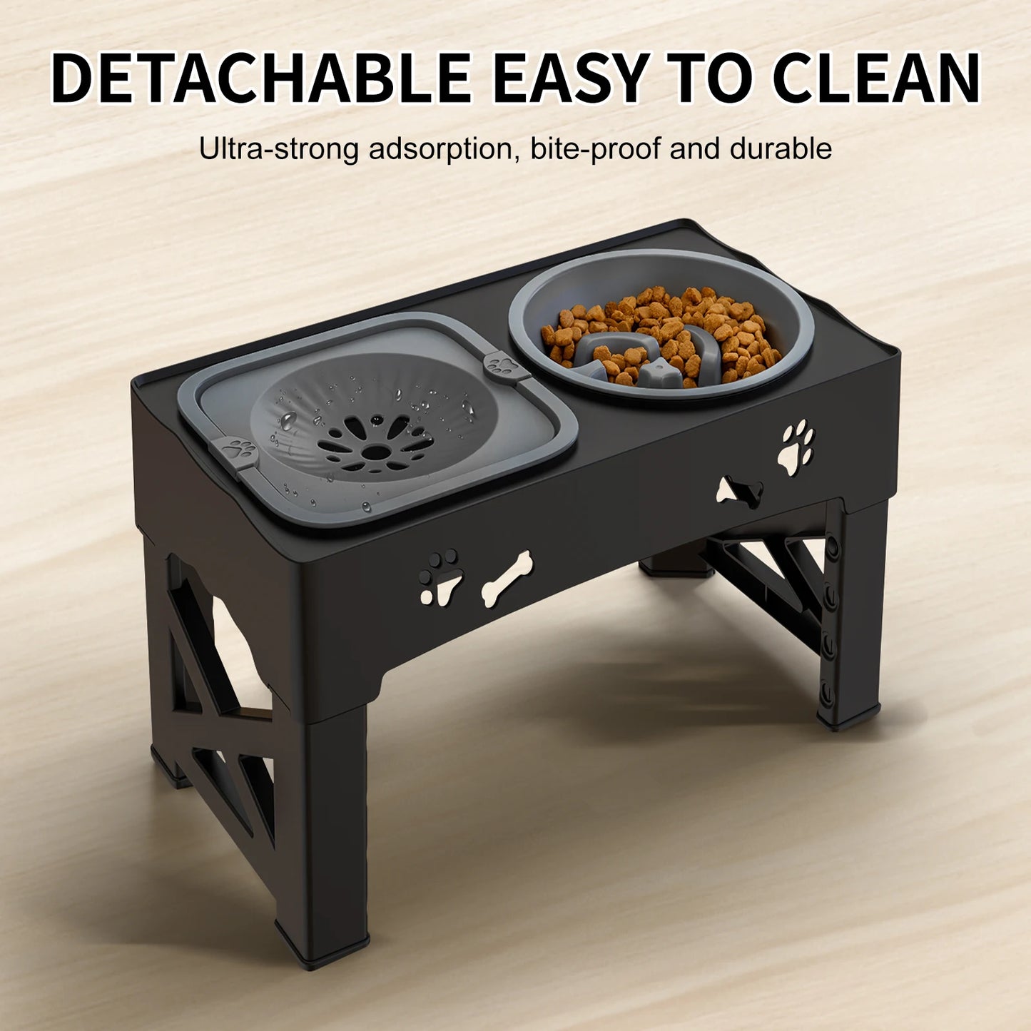 3 In 1 Pet Feeder Slow Feed Bowls Double Bowls Foldable With 5 Adjustable Height Suitable For Pets Of Different Heights