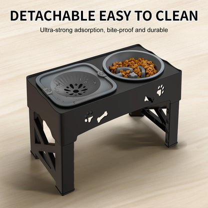 3 In 1 Pet Feeder Slow Feed Bowls Double Bowls Foldable With 5 Adjustable Height Suitable For Pets Of Different Heights